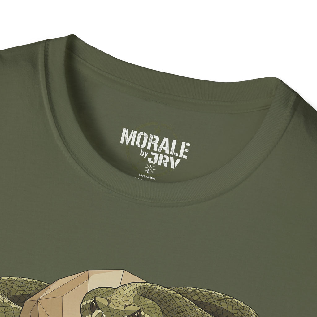 Snake skull T-shirt, military green collar label detail
