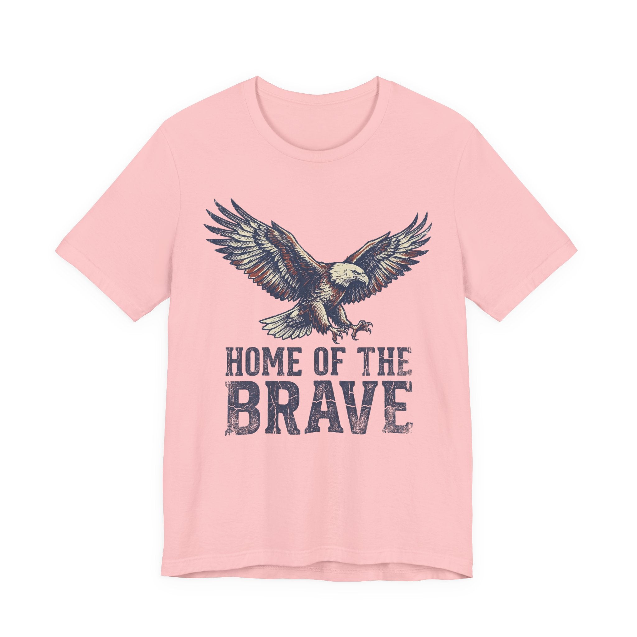 Pink T-shirt with flying bald eagle graphic and 'HOME OF THE BRAVE' print