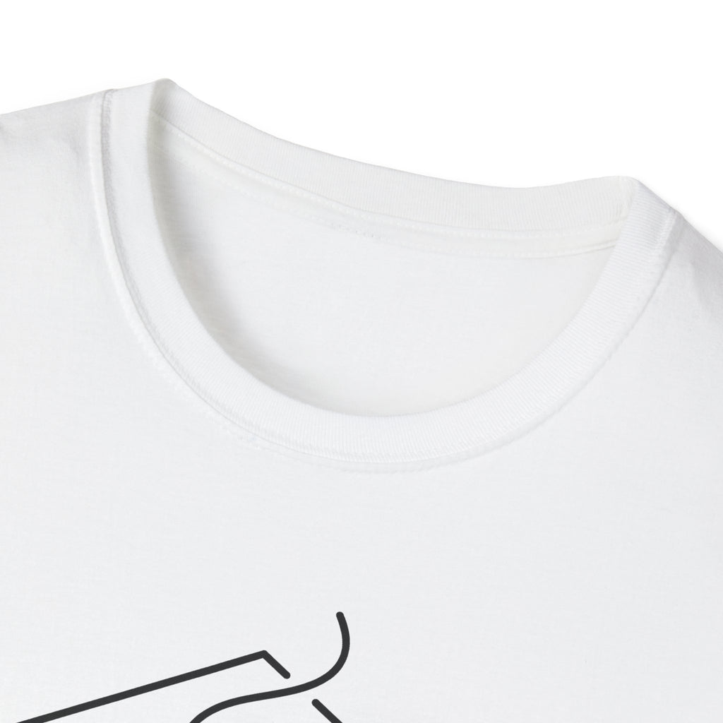 White T-shirt crew neck with clean collar and partial chest graphic lines