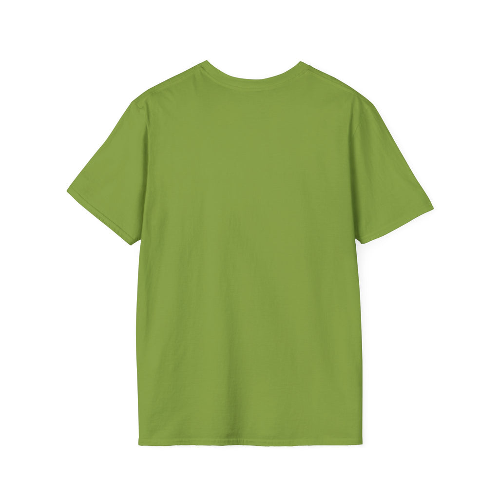 Green T-shirt, plain front with crew neck and short sleeves