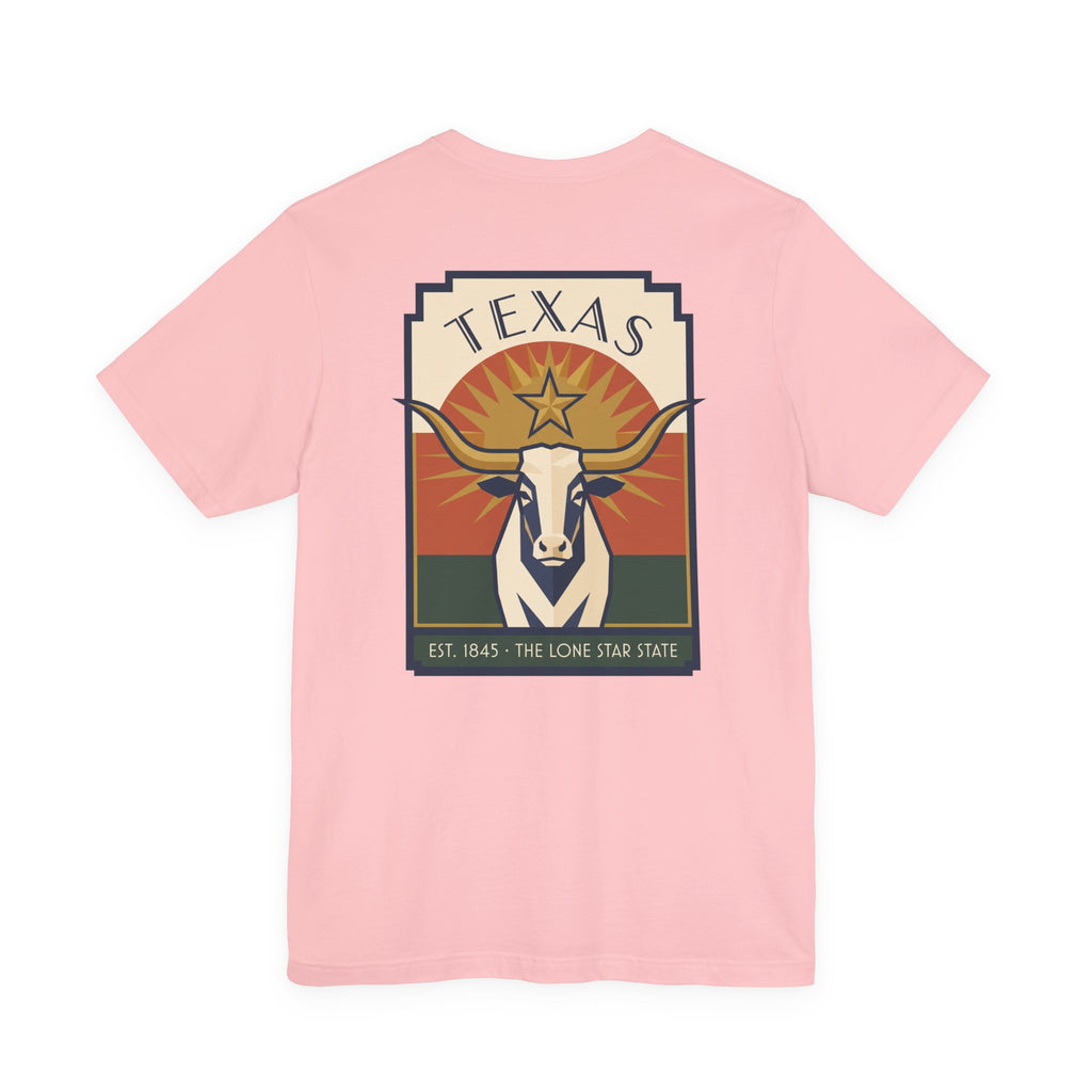 Light pink longhorn graphic T-shirt with large square Texas artwork on chest