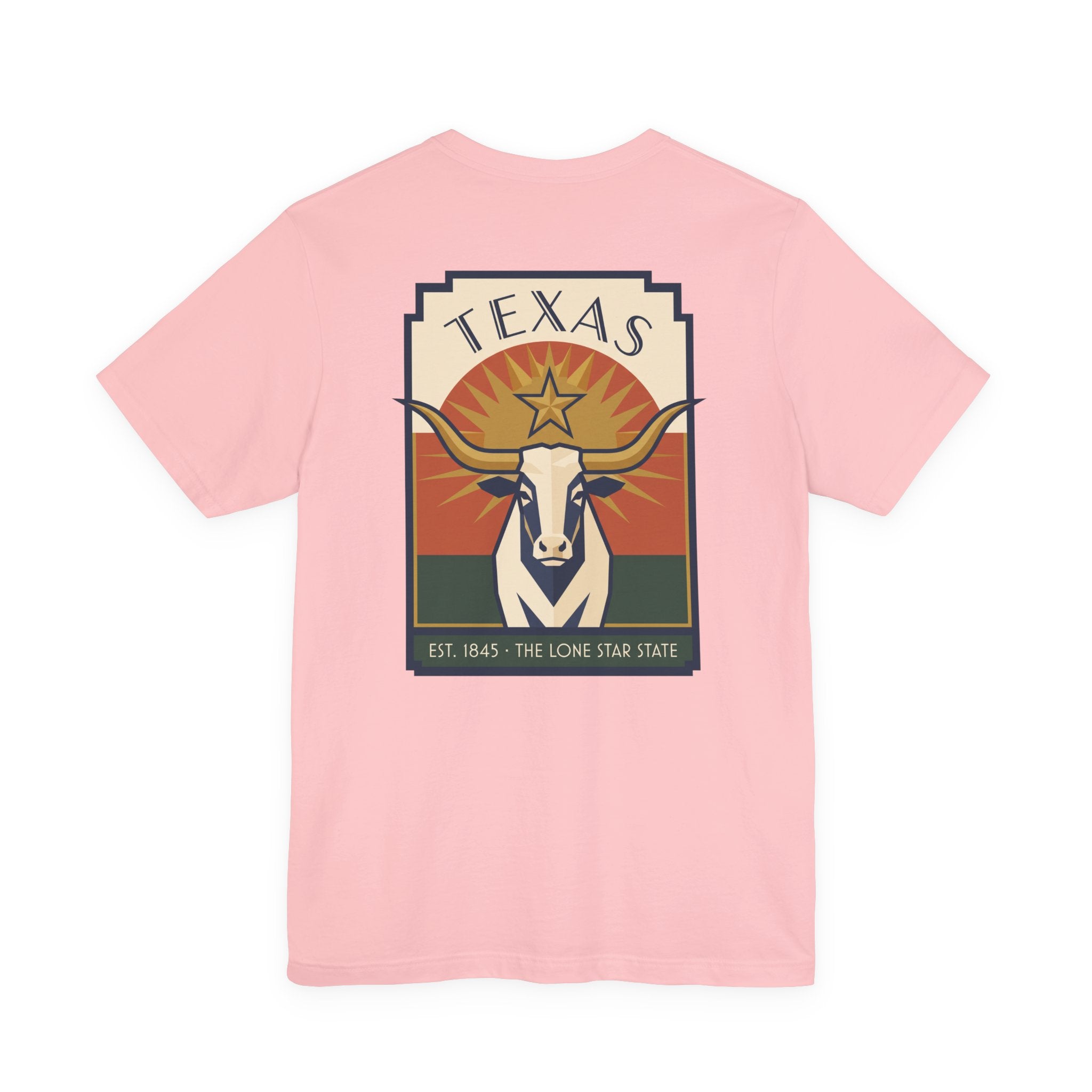 Light pink longhorn graphic T-shirt with large square Texas artwork on chest