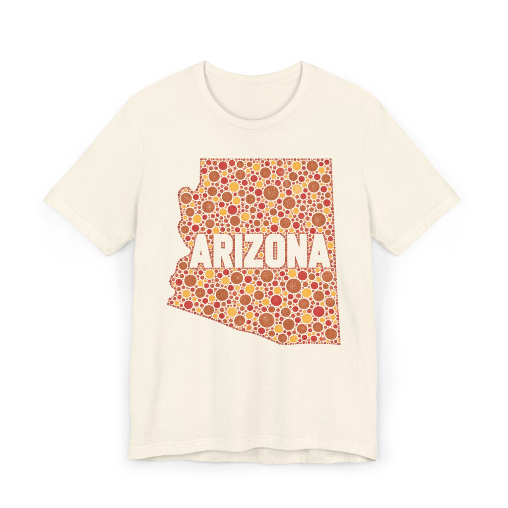 Cream short-sleeve T-shirt with orange Arizona patterned graphic