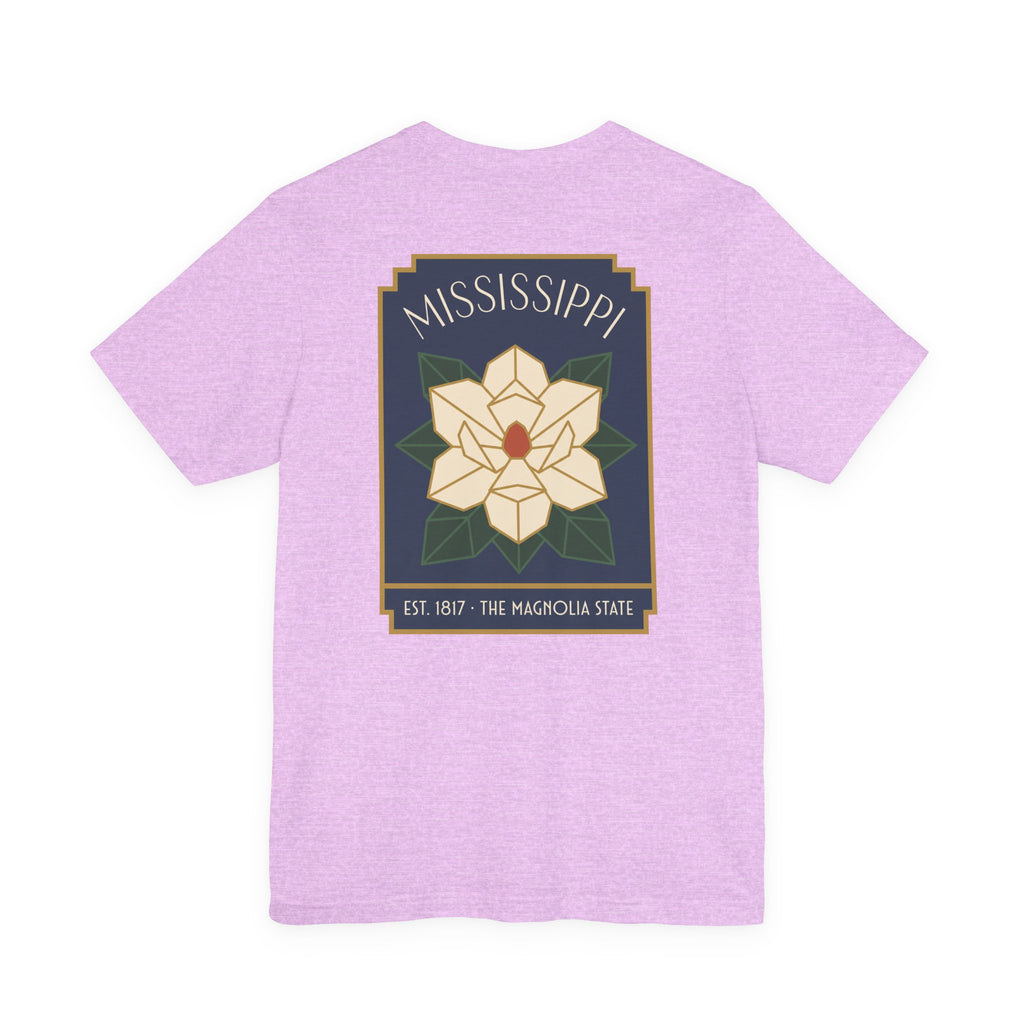 Lavender T-shirt with Magnolia square graphic and Mississippi text