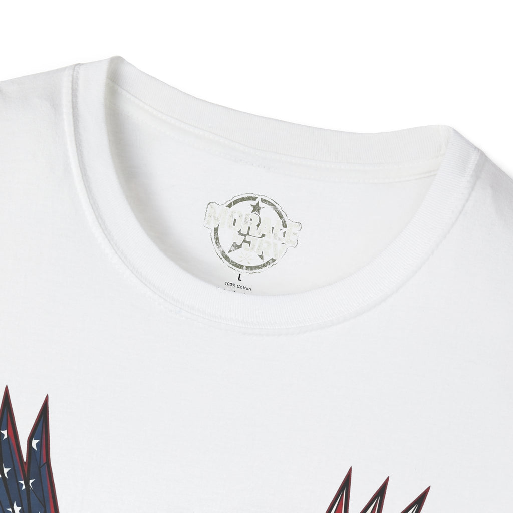 White crew-neck T-shirt label on collar