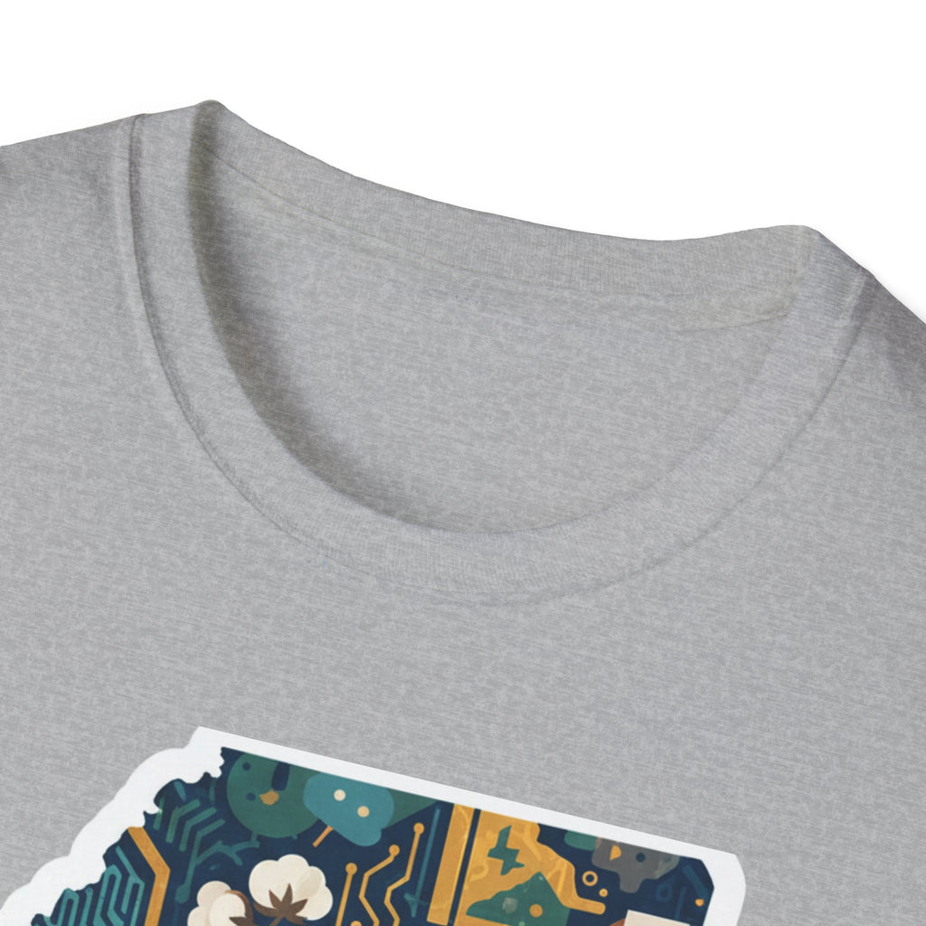 I Am Mississippi T-shirt neckline, Sport Grey with partial state-map graphic