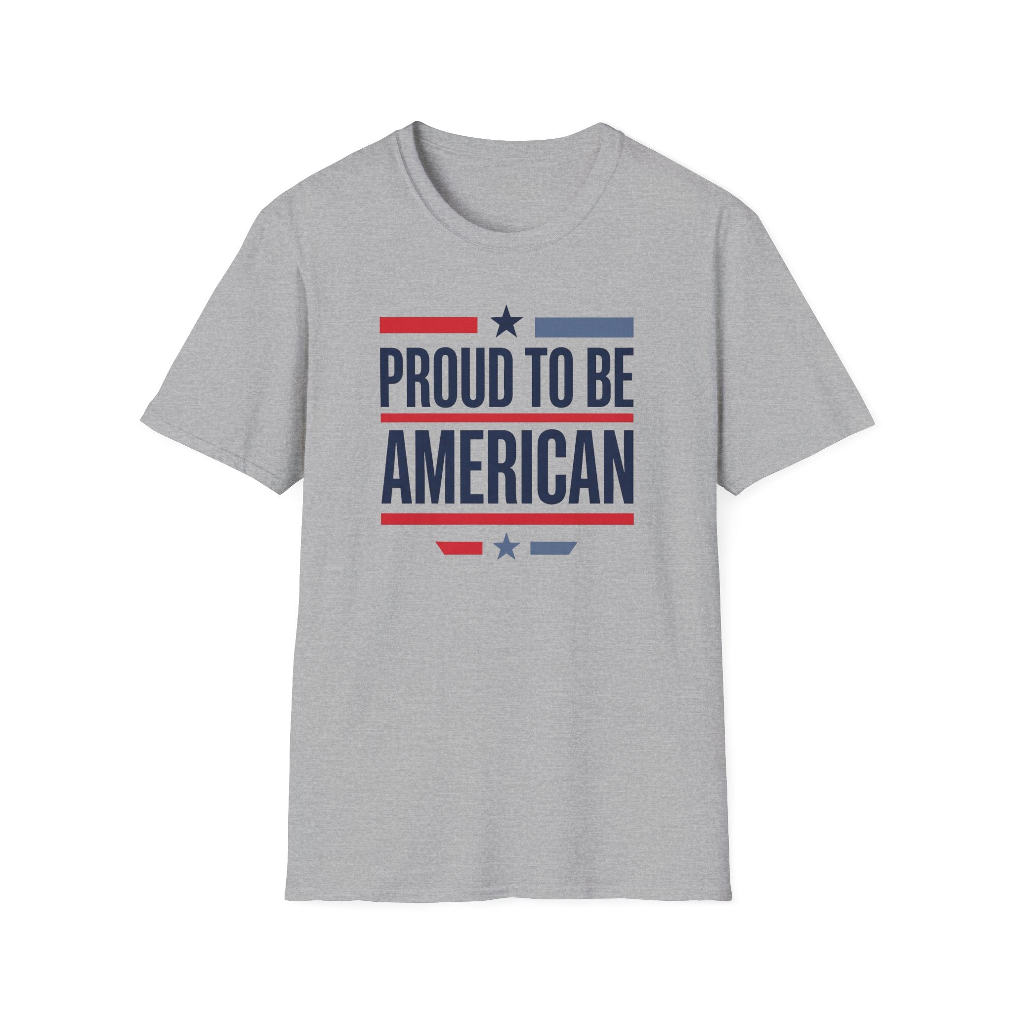 Sport grey crewneck T-shirt with star-and-stripe "PROUD TO BE AMERICAN" print