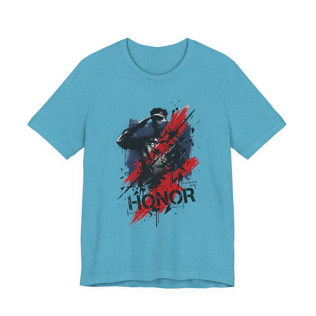 Blue Honor Soldier Silhouette T-Shirt with soldier graphic and red “HONOR” text