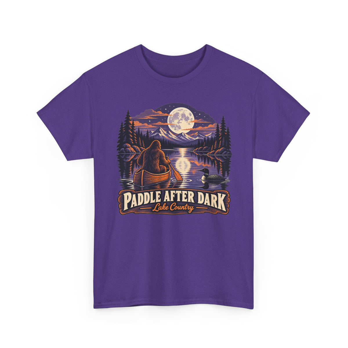 Paddle After Dark Canoe T-Shirt, Moonlit Lake Night Paddling Shirt for Men and Women, Vintage Canoeing Gift Tee
