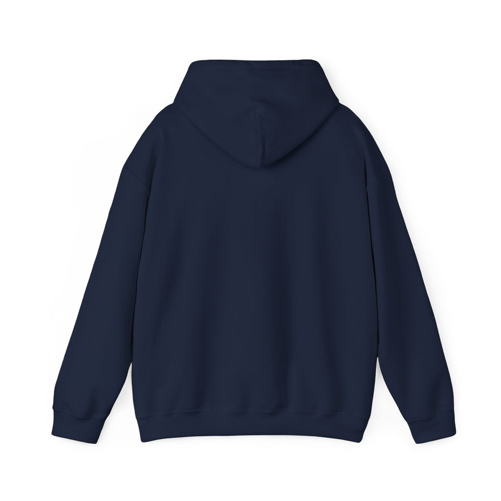 Navy hoodie with hood and front pouch pocket, plain back