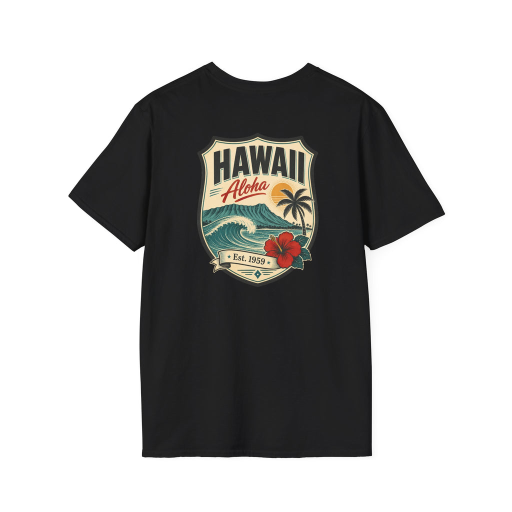 Hawaii badge graphic T-shirt, black, short-sleeve crew neck