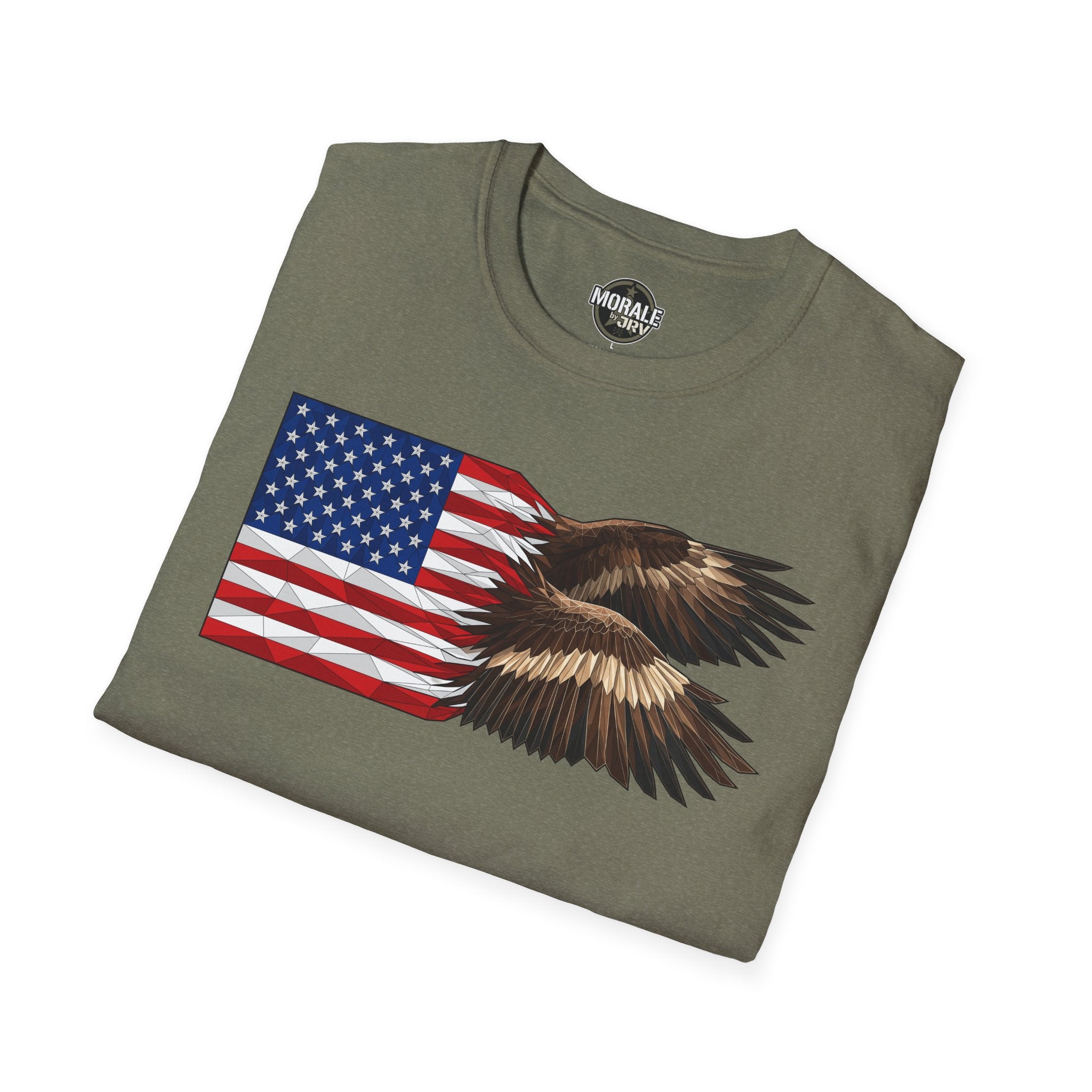 American Flag Eagle T-Shirt, Heather Military Green mit US-Flagge-Eagle-Design vorne