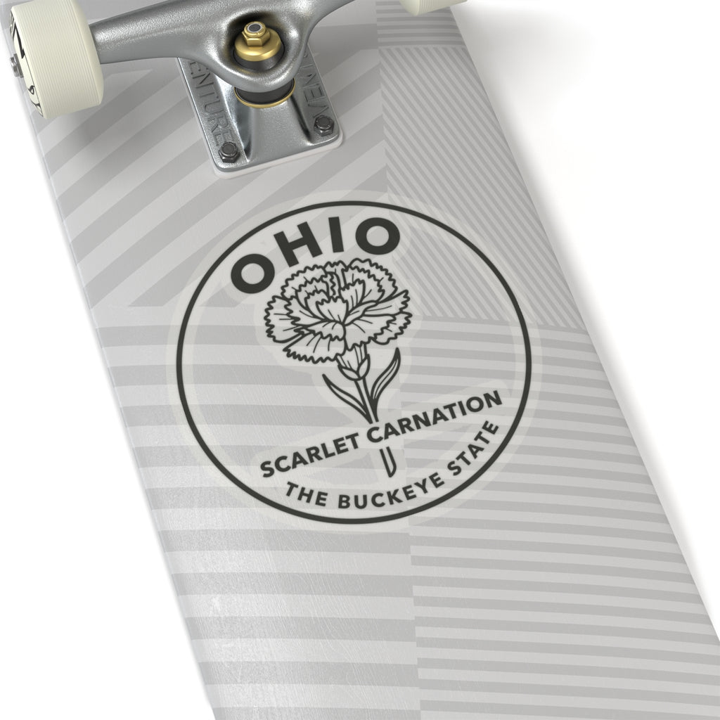 Ohio state flower transparent vinyl sticker, circular 'Scarlet Carnation' design
