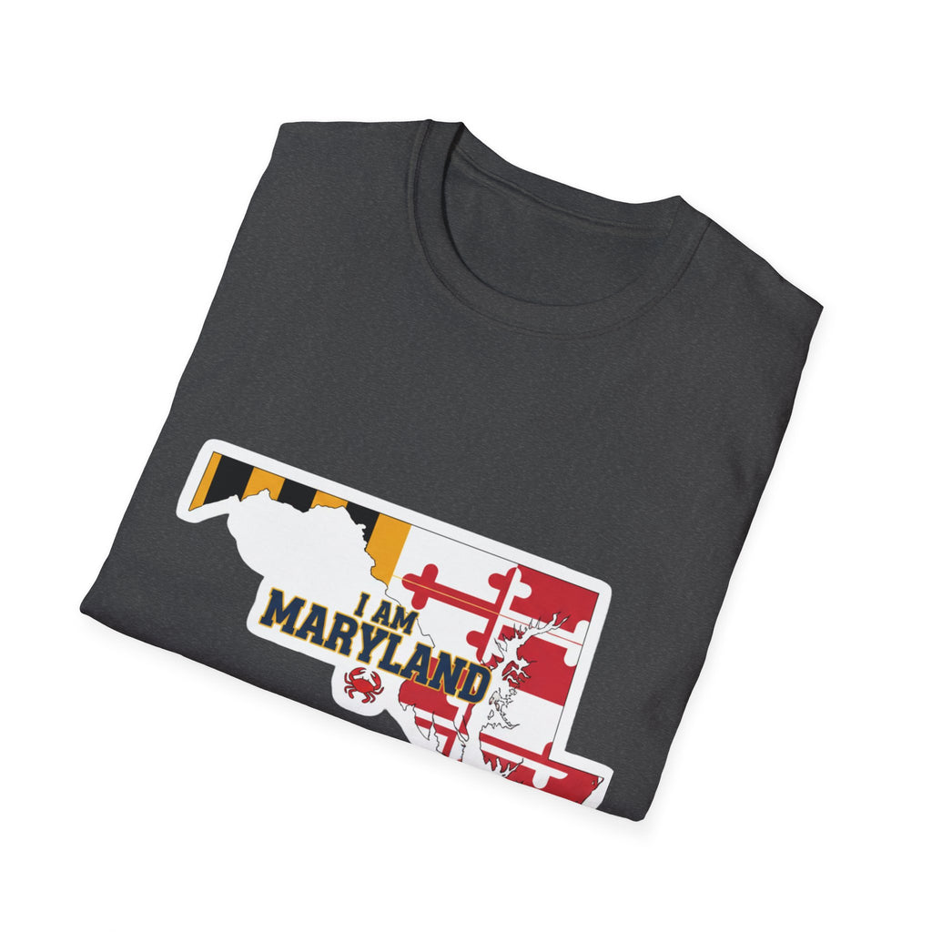 Dark heather crewneck T-shirt with Maryland flag outline graphic