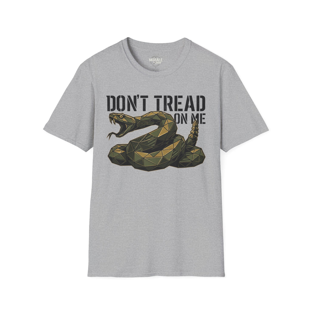 Sport grey T-shirt with coiled rattlesnake graphic and "DON’T TREAD ON ME" text