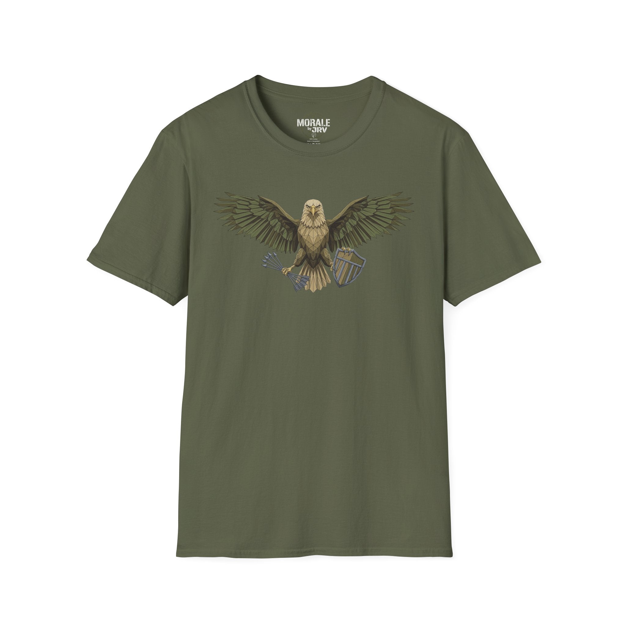 Soaring Hawk T-Shirt, Military Green, vintage raptor winged illustration on front