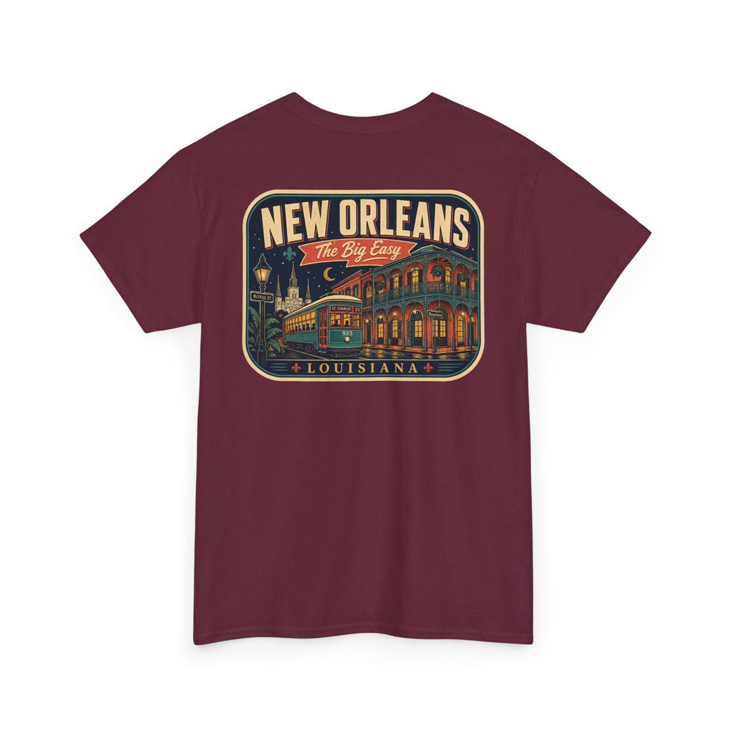 Maroon T-shirt with New Orleans crest graphic, crew neck short sleeves