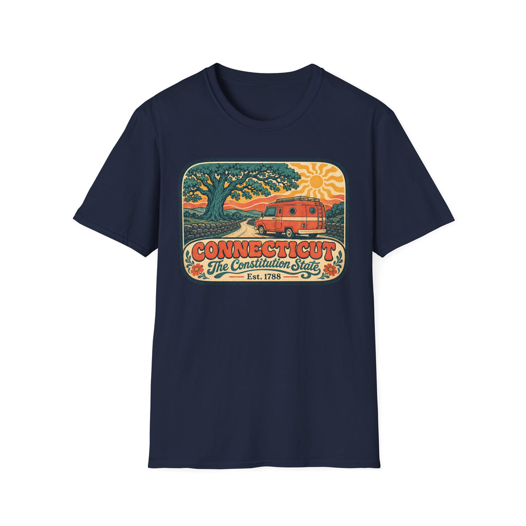 Navy crew-neck T-shirt with Connecticut logo graphic on the chest.