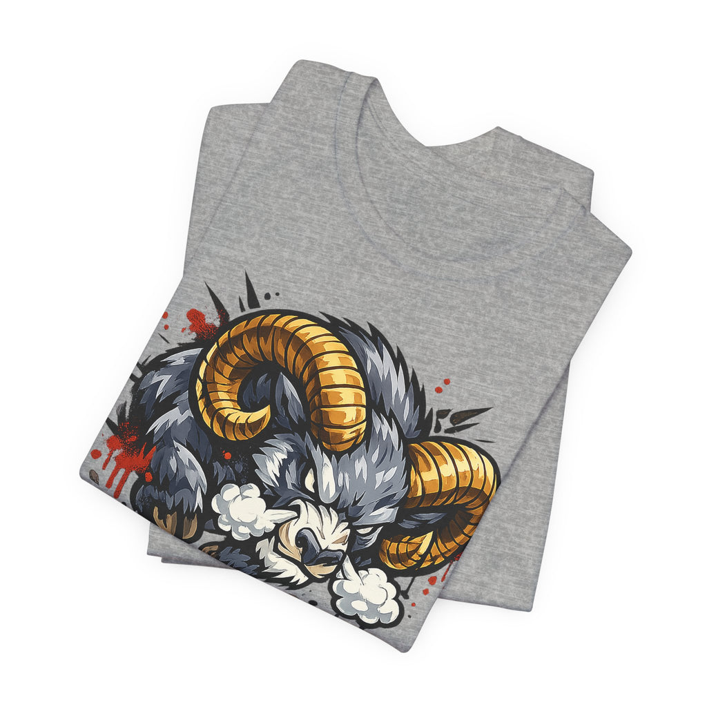 Heather grey unisex t-shirt with charging ram graphic front