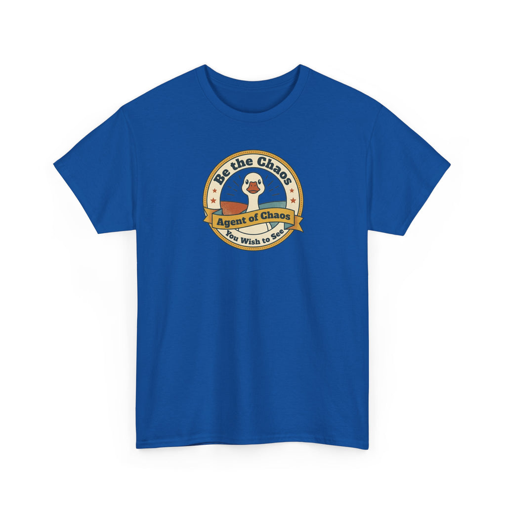 Royal blue t-shirt with round duck emblem graphic on the chest