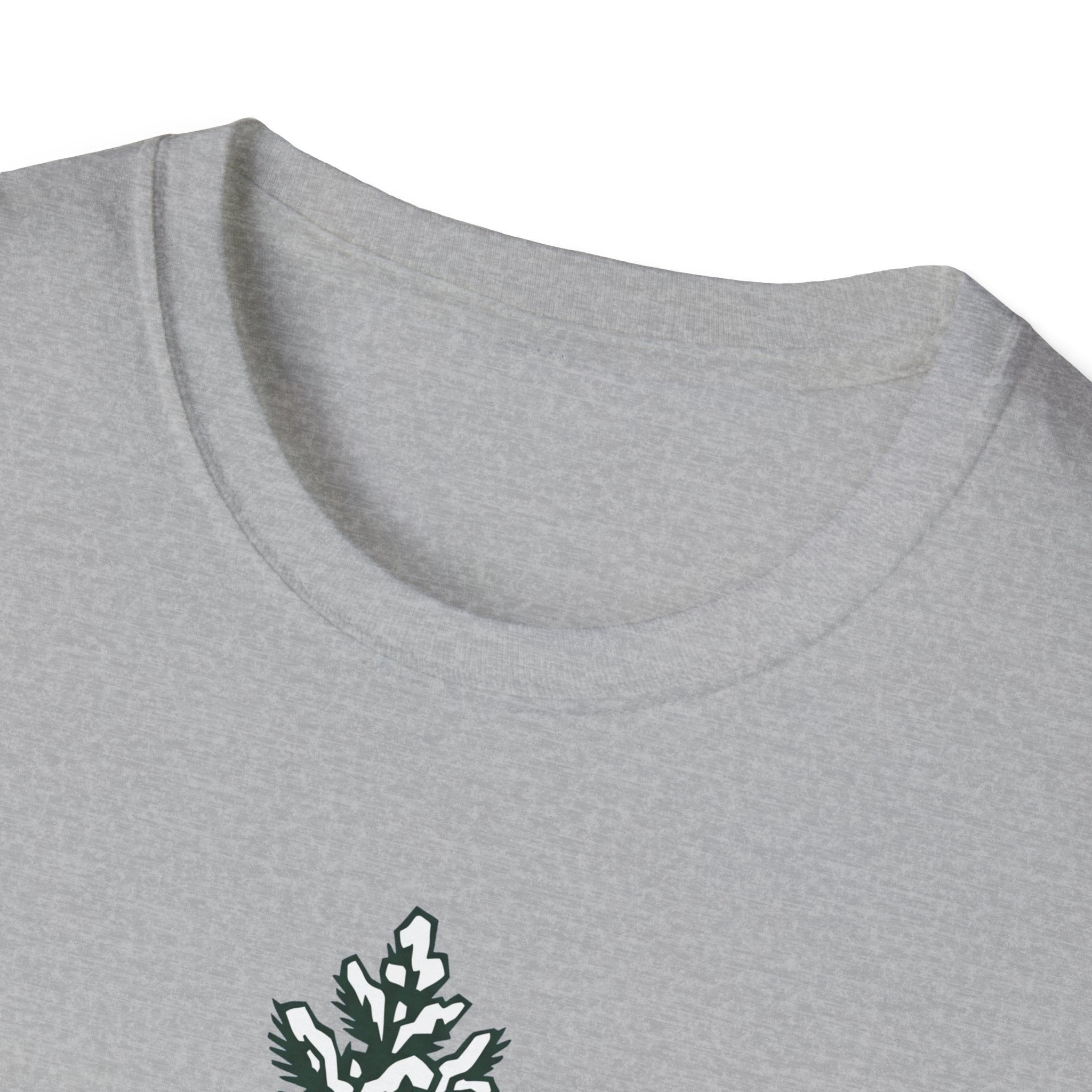 Sport grey crew-neck t-shirt close-up of neckline and collar seam