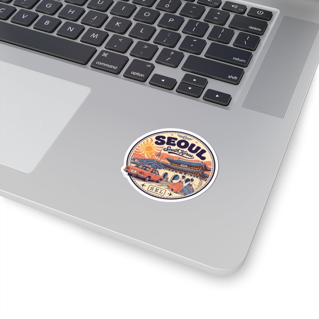 Seoul South Korea Vintage Travel Sticker – Retro Cityscape Kiss-Cut Decal