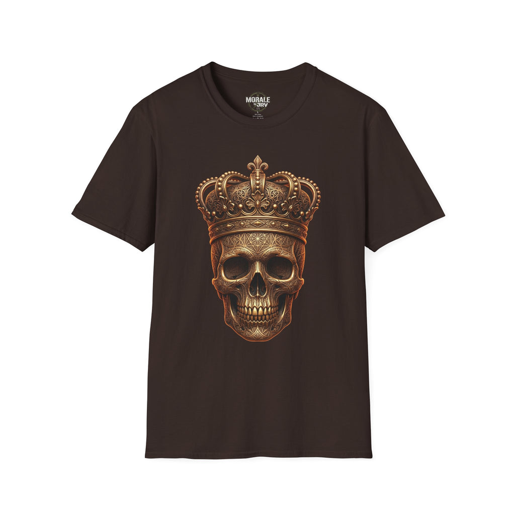 Dark chocolate gothic skull T-shirt with gold crown design