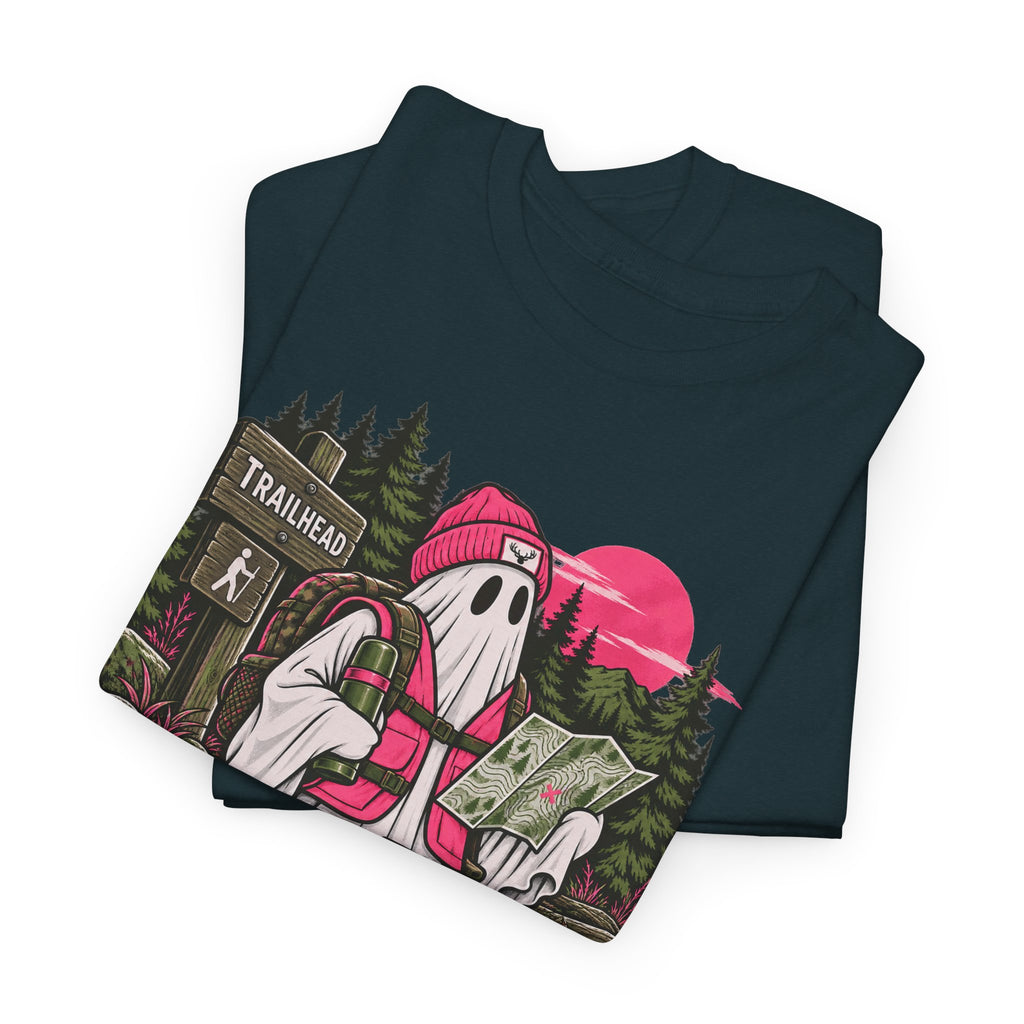 Safety First Spooky Second T-Shirt, Funny Ghost Hiker Halloween Shirt for Men and Women, Camping Trail Graphic Tee