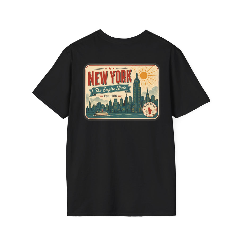 Black New York skyline graphic T-shirt, short-sleeve crew neck