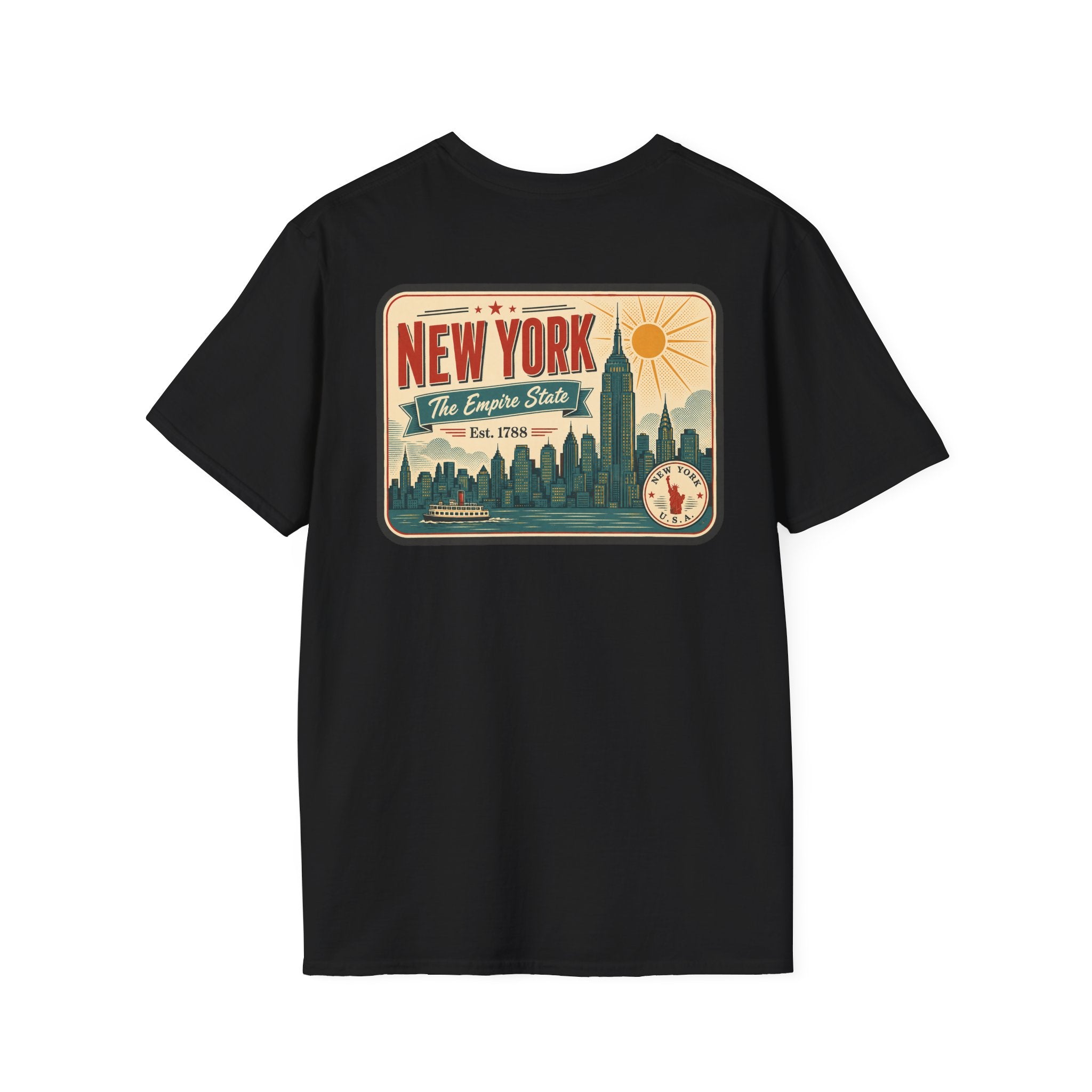 Black New York skyline graphic T-shirt, short-sleeve crew neck