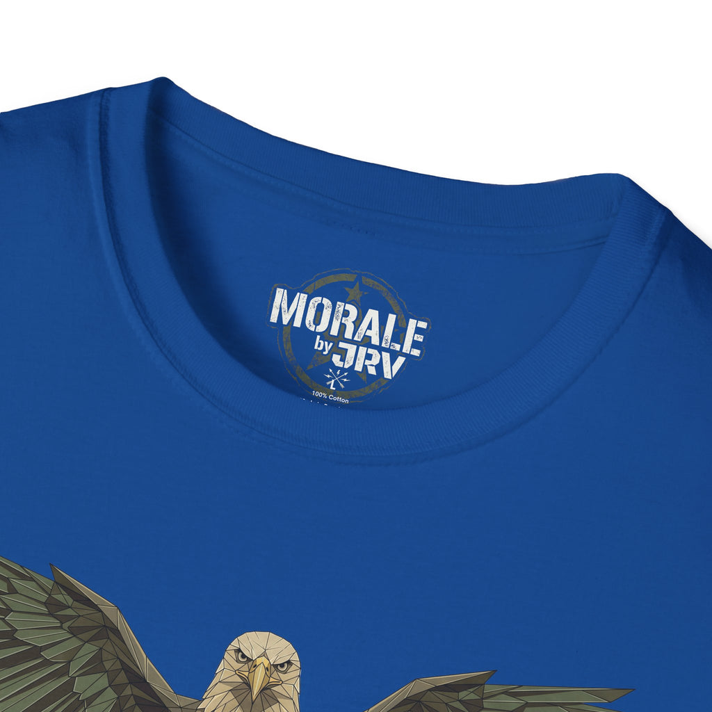 Soaring Hawk T-Shirt, Royalblau, Ausschnitt mit Raptor-Vintage-Design unten
