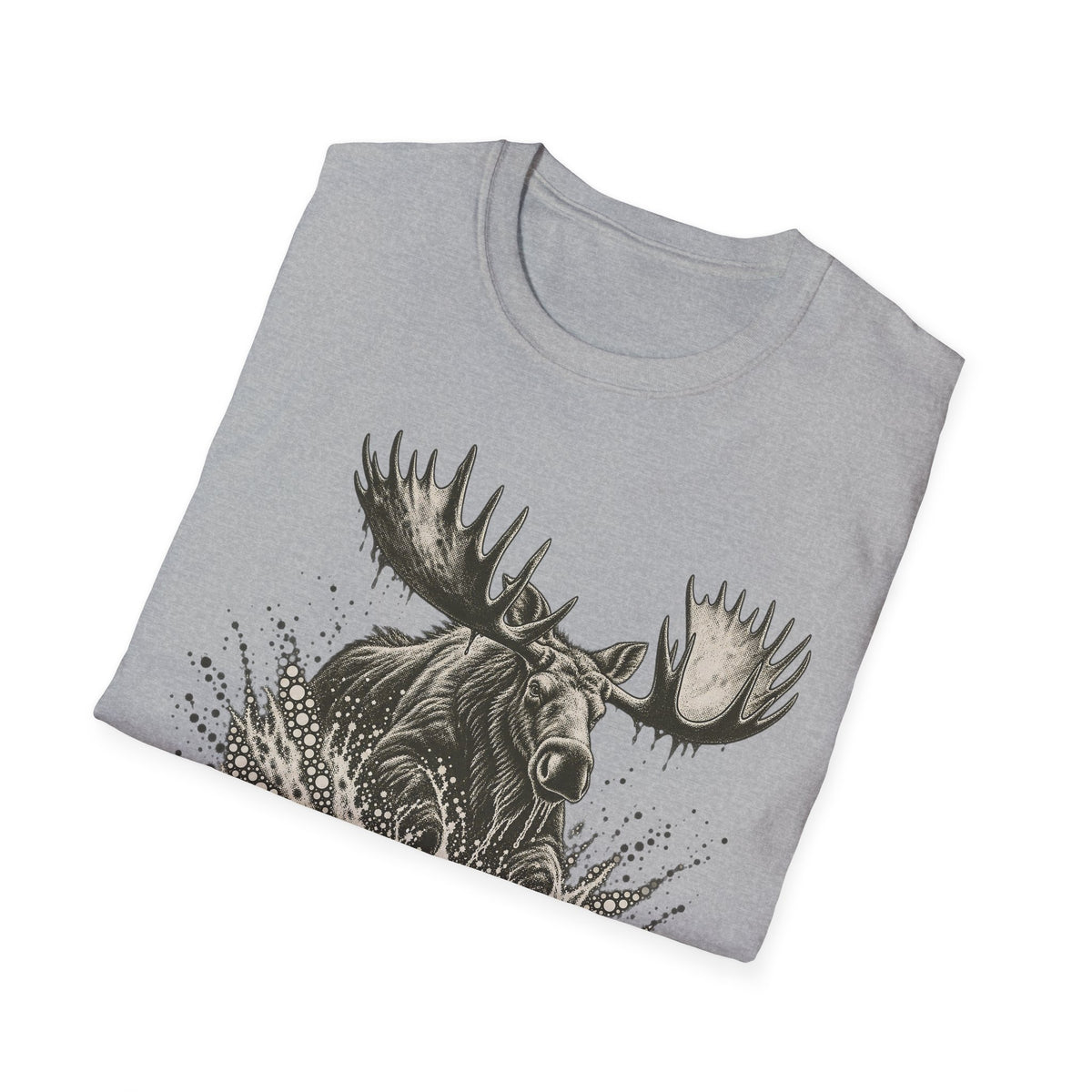 Gray crew-neck T-shirt with black moose head and antler graphic