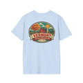 Light blue T-shirt with Vermont badge graphic print, short sleeves, crew neck