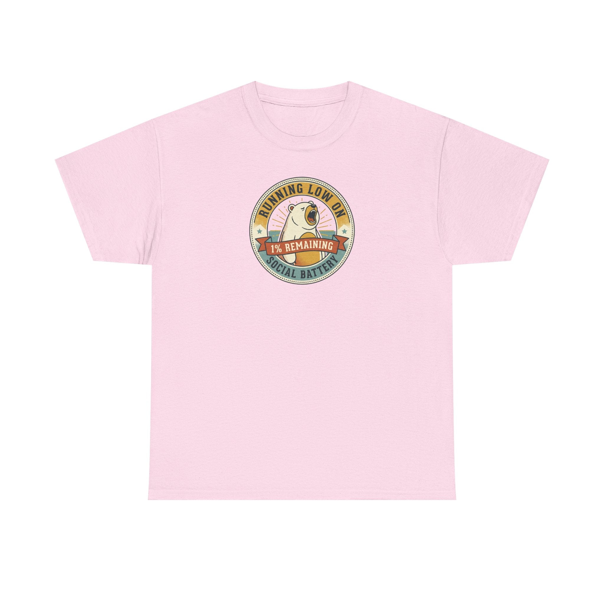 Light pink graphic T-shirt with circular bear badge logo