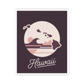 Mauve Hawaii silhouette sticker, square white-bordered design with surf stripes and “Hawaii”