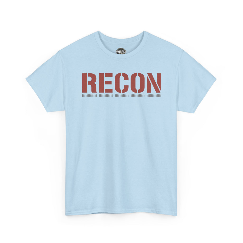 Military-style T-shirt, light blue with RECON red stencil graphic