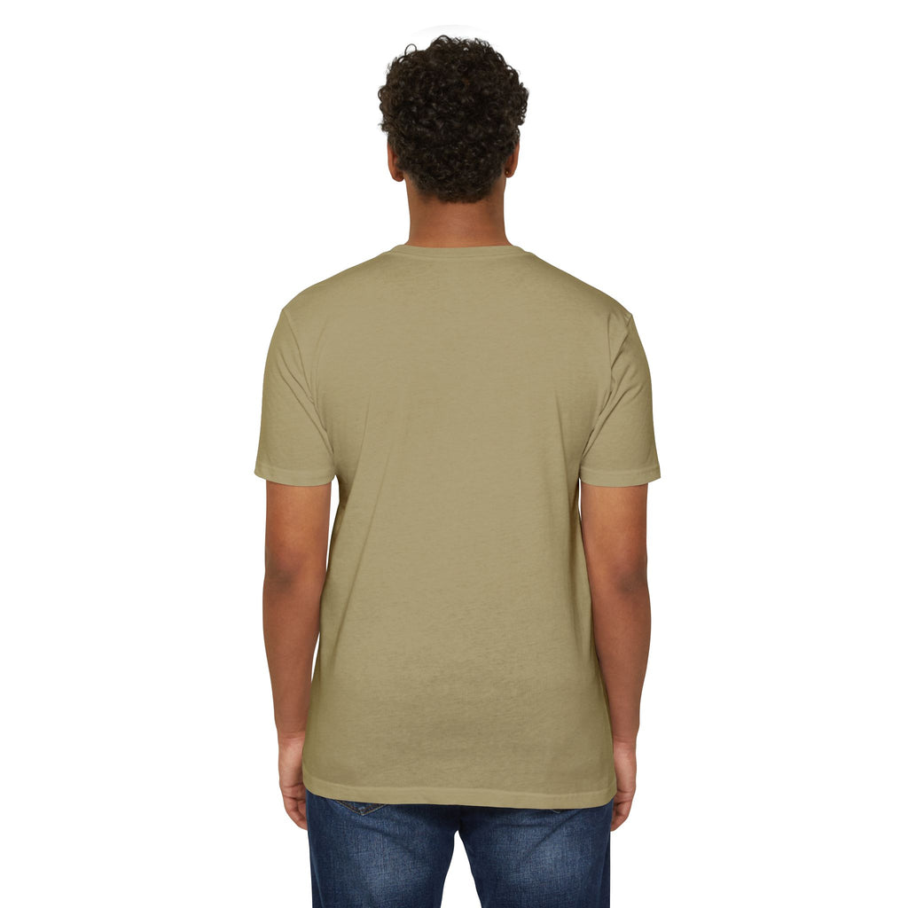 Olive jet graffiti t-shirt, plain back view.