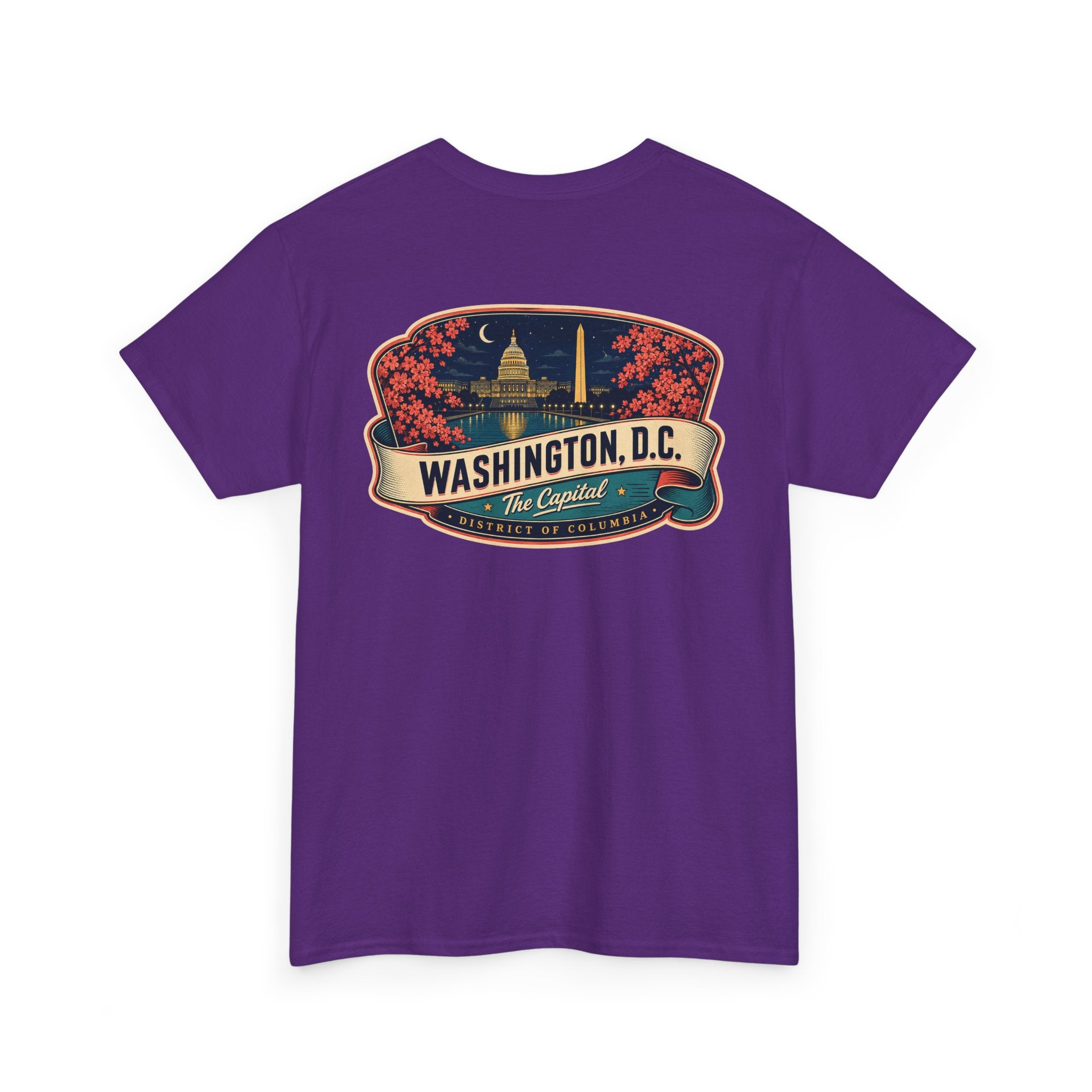 Purple Washington DC badge graphic T-shirt with Capitol print on front