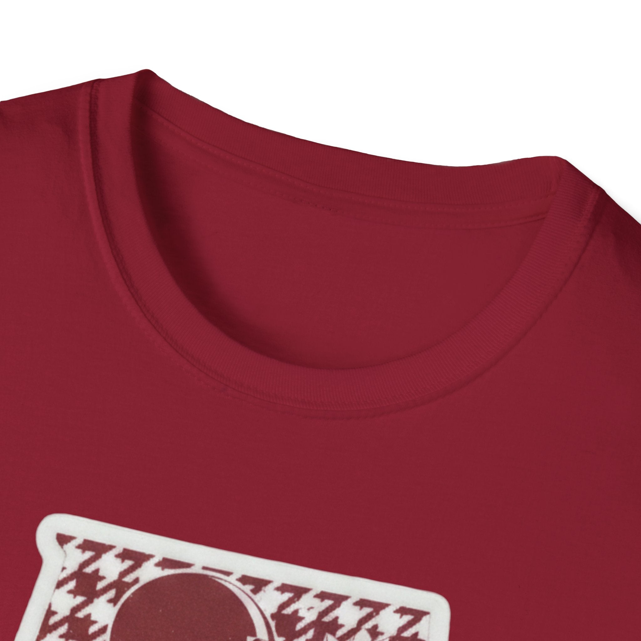 Crimson crew-neck T-shirt with partial houndstooth logo print