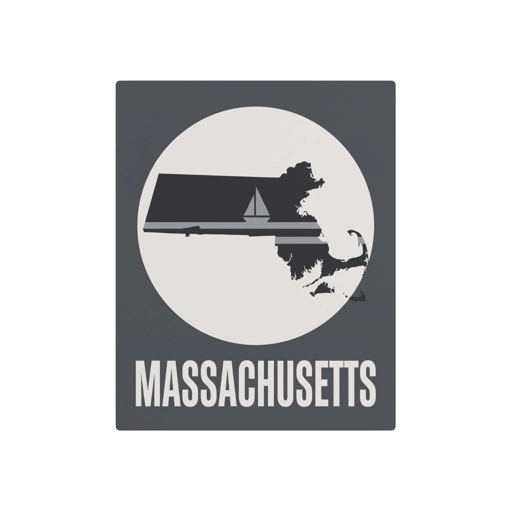Massachusetts sailboat silhouette metal wall sign with circular state outline