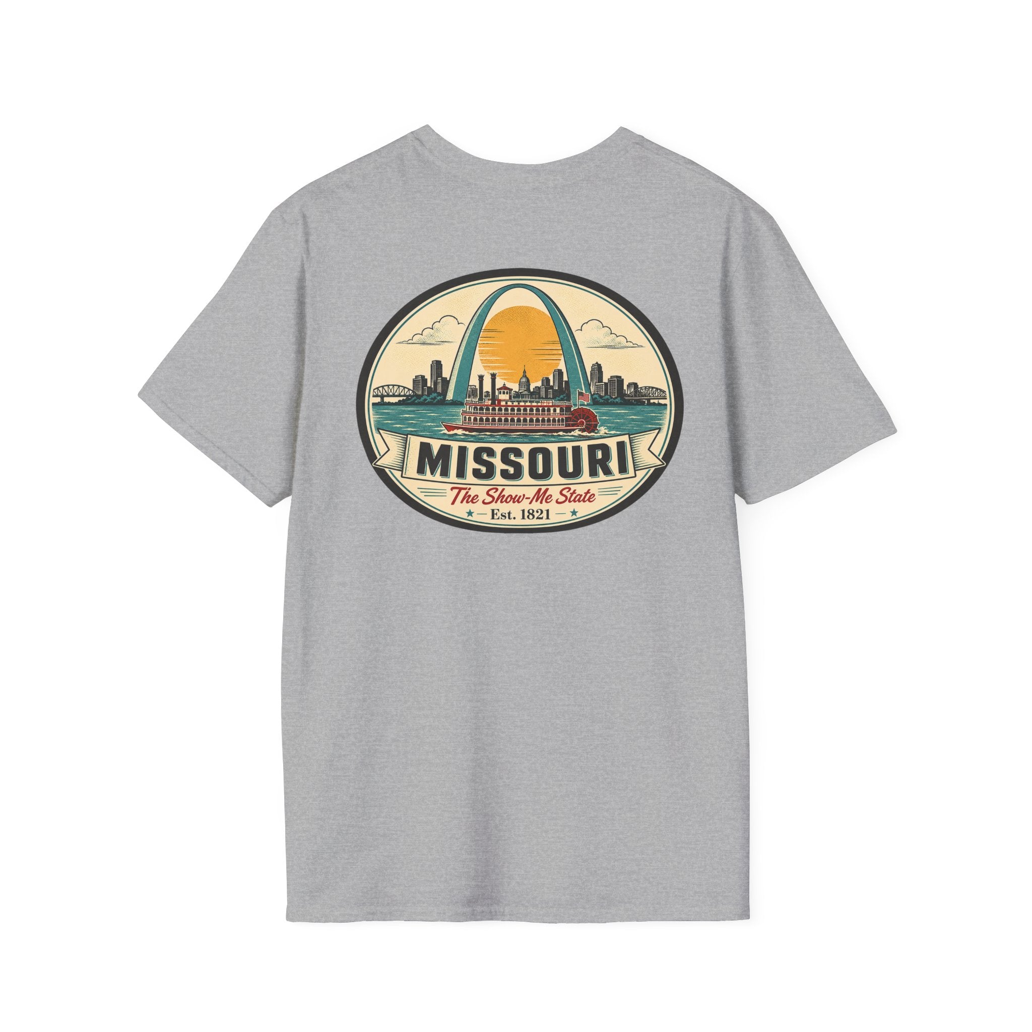 Missouri T-shirt in light gray heather with circular arch graphic and “Missouri” text