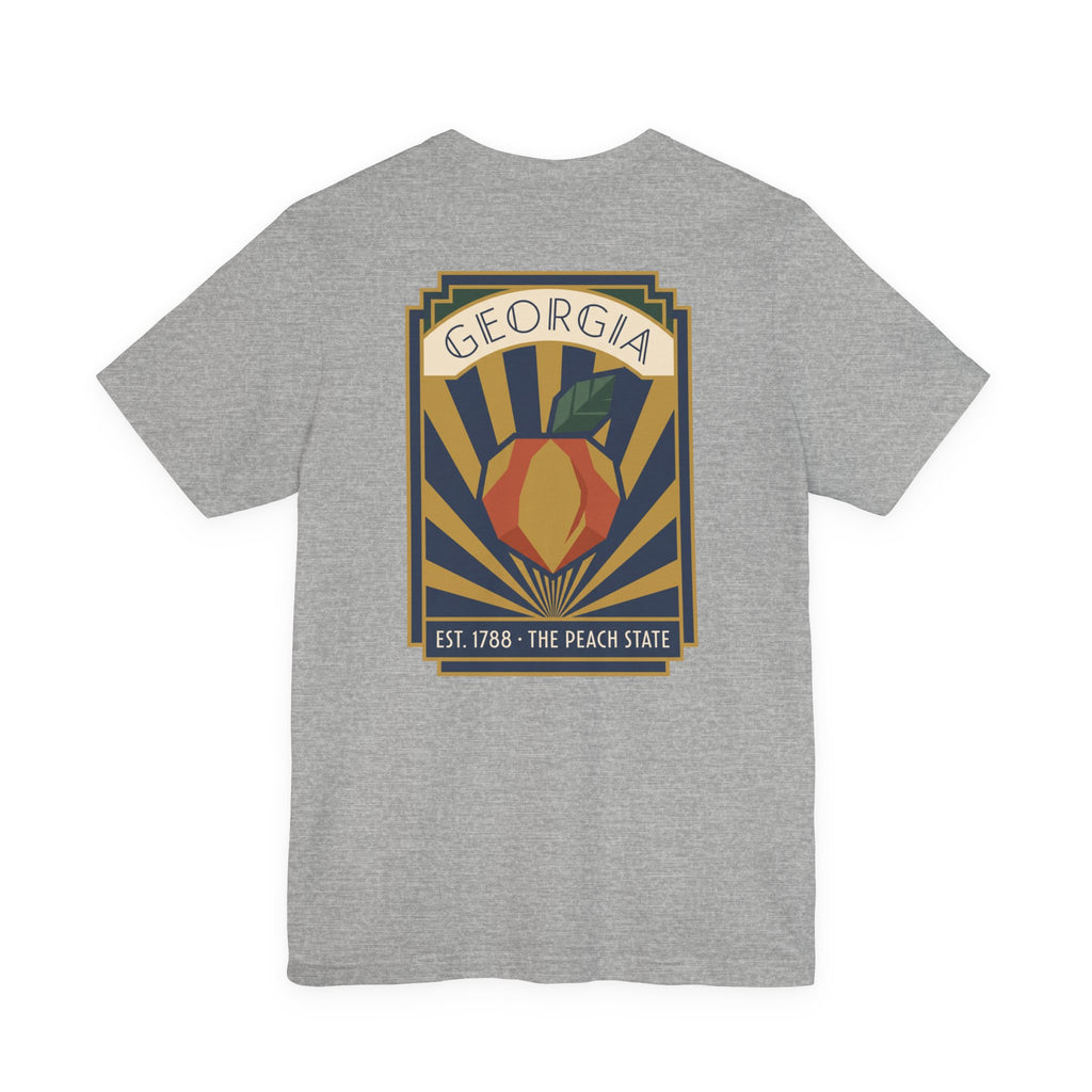 Peach-state graphic t-shirt in light heather gray with centered Georgia emblem poster print