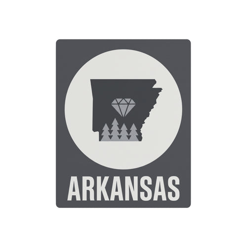 Arkansas metal art sign with diamond and pine graphic, dark gray square and ARKANSAS text