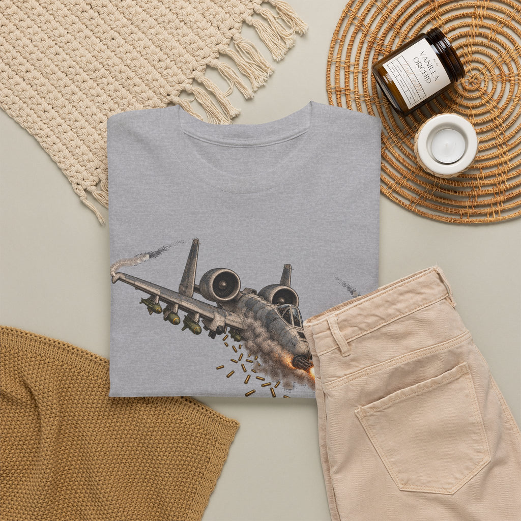 Heather gray crew-neck T-shirt with front jet graphic