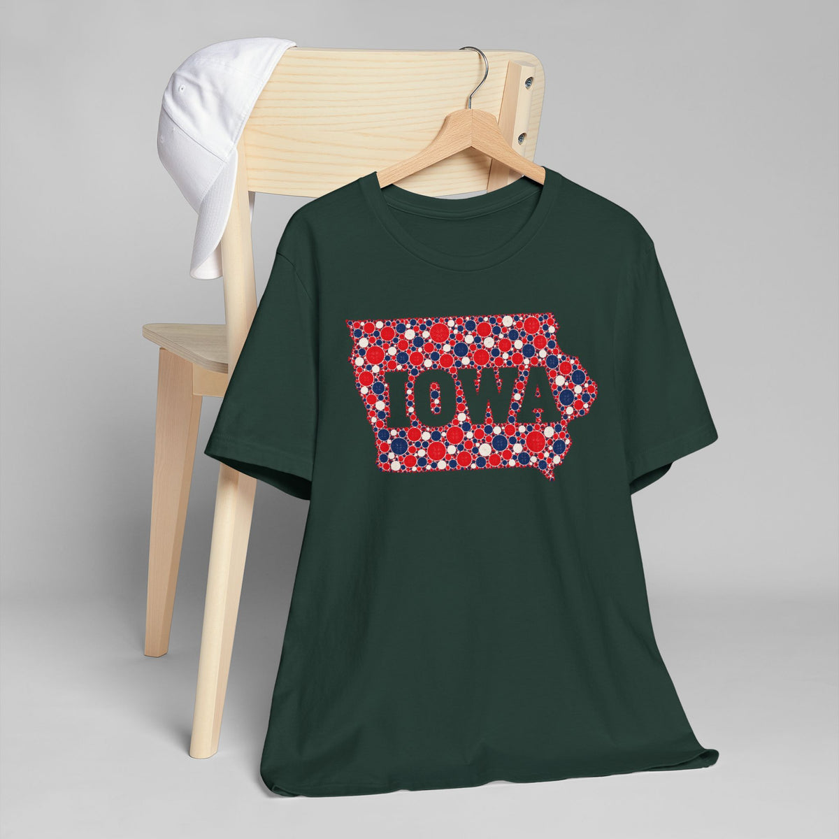 Iowa State Floral Pattern T-Shirt | Red White and Blue Iowa Outline Graphic Tee