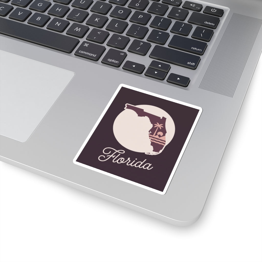 Florida silhouette kiss-cut vinyl decal, mauve and cream design with 'Florida' script