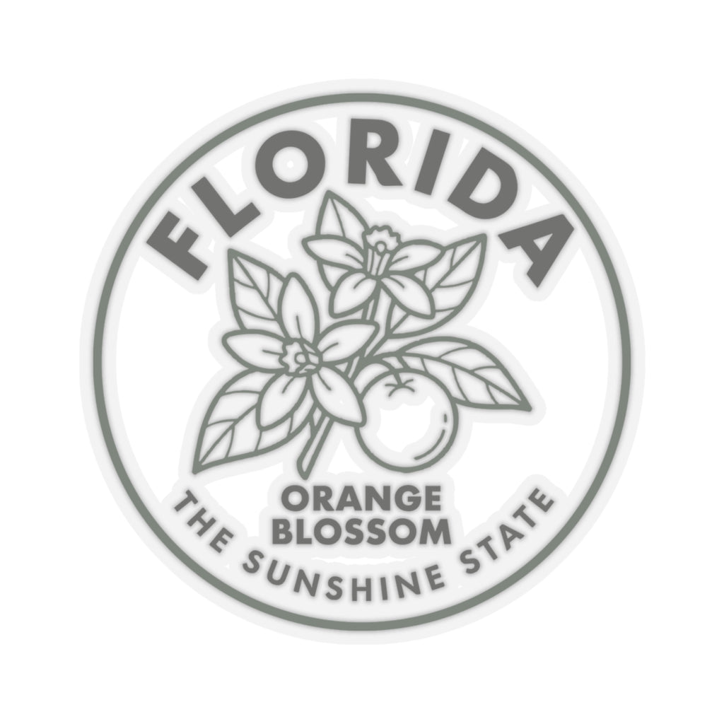 Transparent vinyl decal seal with Florida orange blossom line art and circular border