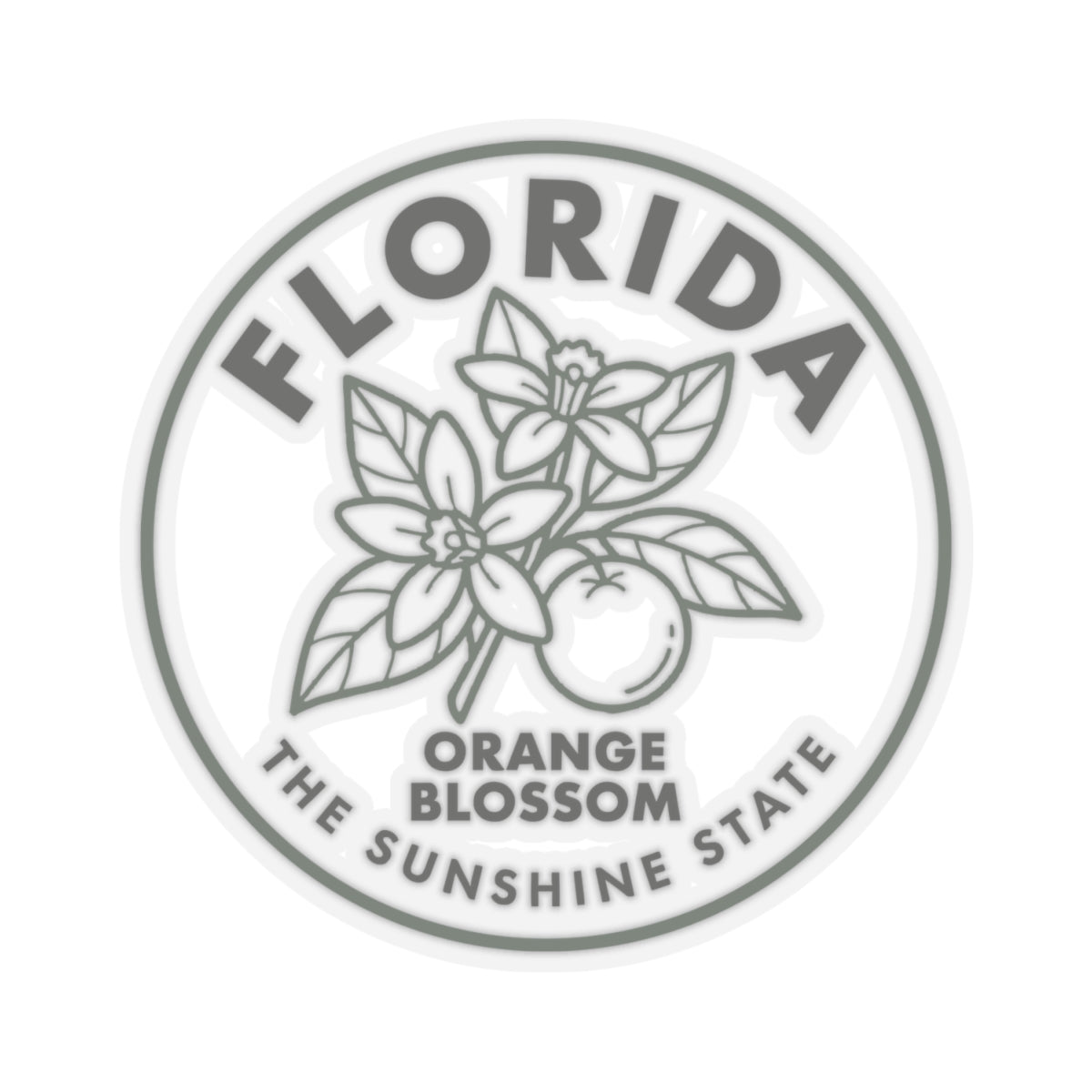 Transparent vinyl decal seal with Florida orange blossom line art and circular border