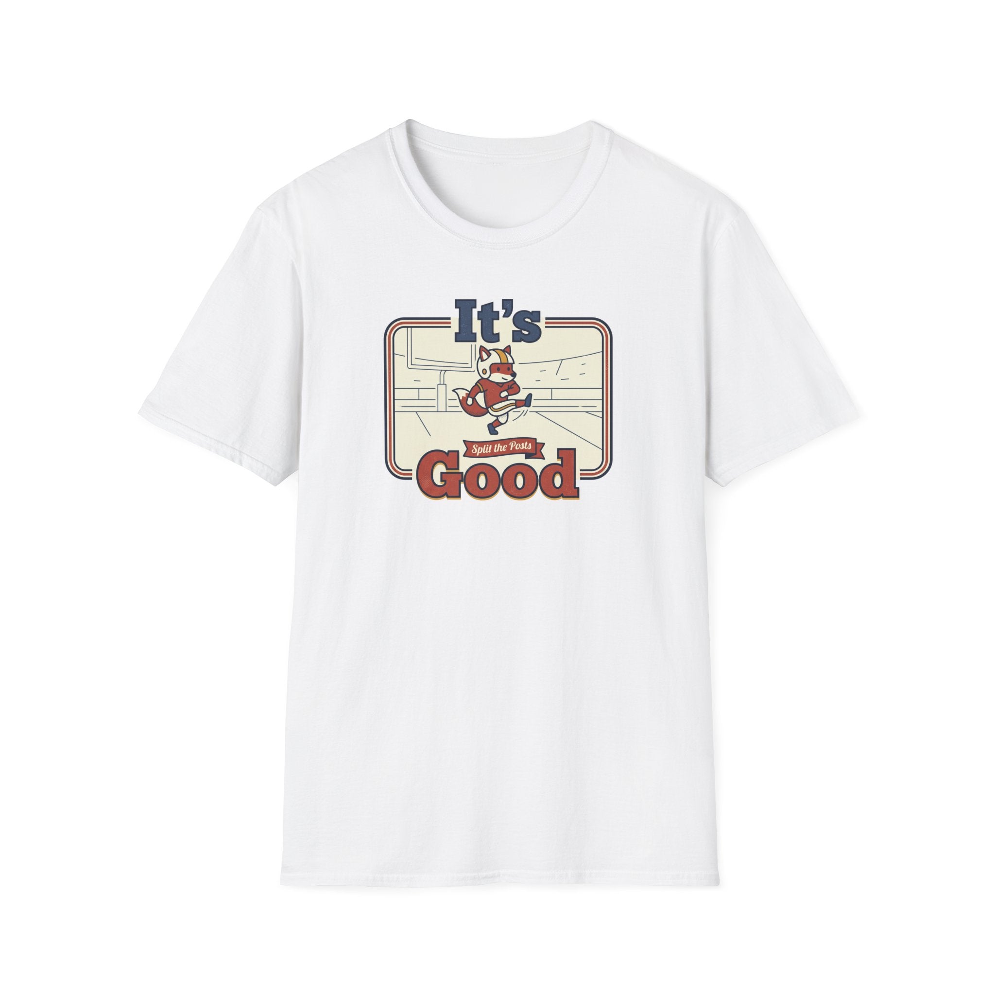 White T-shirt with retro fox skateboard graphic and text “It’s Good” on front