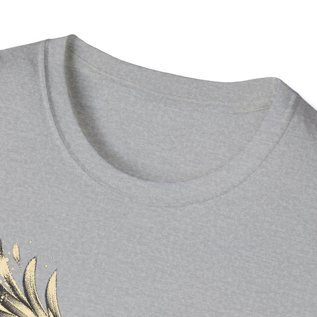 Light gray crew-neck T-shirt neckline close-up